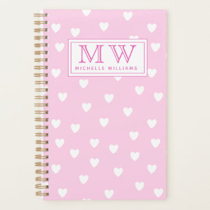 Agenda Rosado caliente con patrón de corazón blanco lin