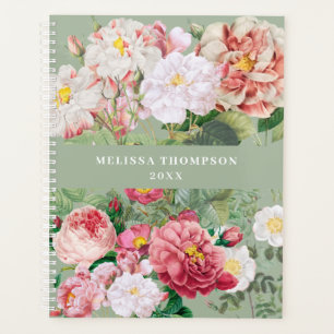 Agenda Rosas botánicos de época Pastel Verde y Rosa