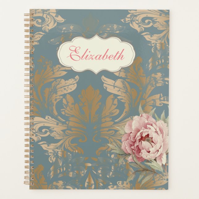Agenda Rosas Damasco Doradas Elegantes Chic (Anverso)
