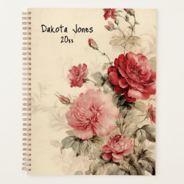 Agenda Rosas de acuarela floral roja y rosa