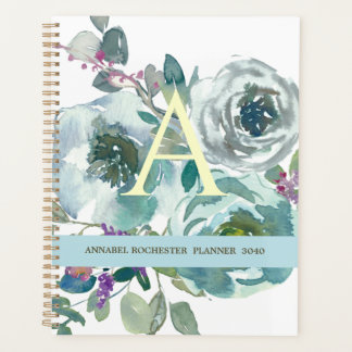 Agenda rosas de acuarela Verde azulada bonito planificado