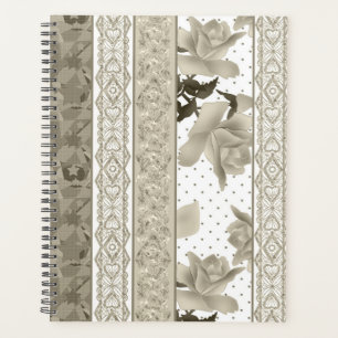 Agenda Rosas de color beige retro de encaje abstracto e i