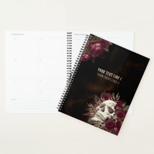 Agenda Rosas de cráneo Borgoña Oscuro Grunge Personalizad