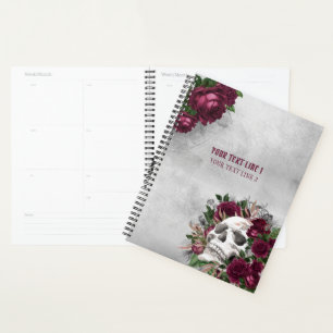 Agenda Rosas de cráneo Grunge gris borgoñoso personalizad