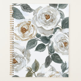 Agenda Rosas de jardín | Flores de Acuarela Blanca Vintag