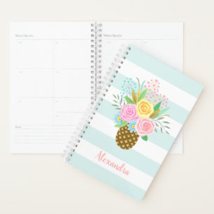Agenda Rosas de piña Bouquet Rayas turquesas rosas