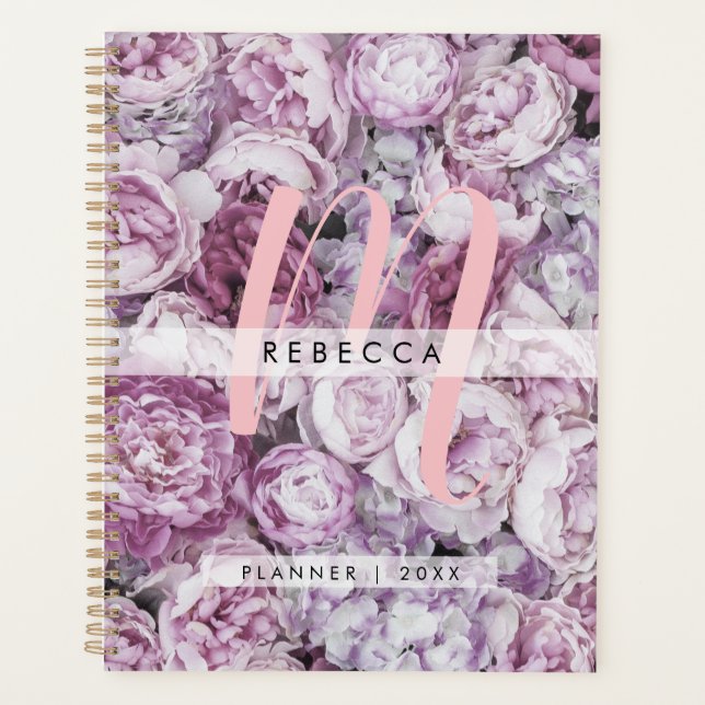 Agenda Rosas Floral Femenina Monograma en Script Rosa 202 (Anverso)