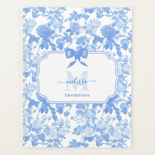 Agenda Rosas Florales Blancas Azules Patrón Chinoiserie F