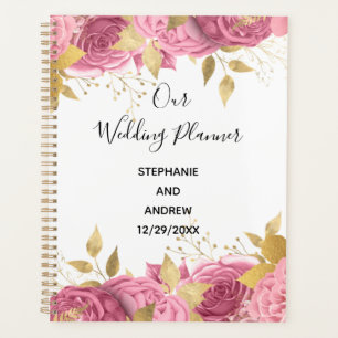 Agenda Rosas Florales de Oro Rosa Elegante Boda 