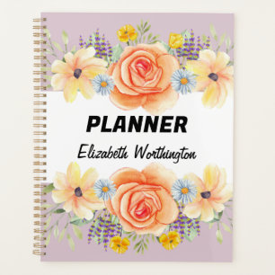 Agenda Rosas florales texto tipográfico de acuarela