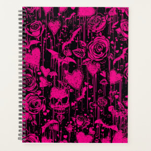 Agenda Rosas góticas y calaveras de color rosa caliente