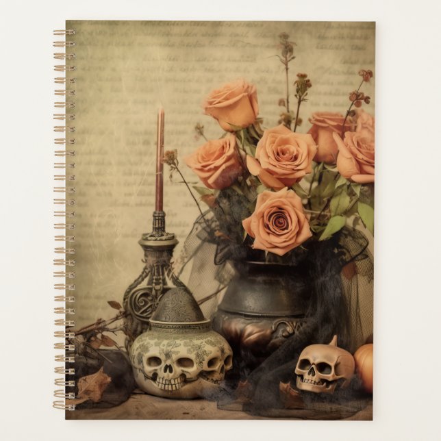 Agenda Rosas Macabras Vintage Calaveras Sepia (Anverso)