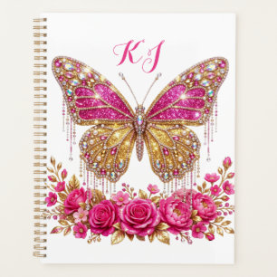 Agenda Rosas Mariposa Rosa Diseño Personalizado Dorado