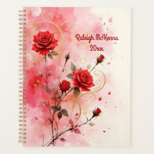 Agenda Rosas Rojas con Florituras Doradas Estilo Acuarela