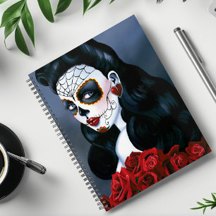 Agenda Rosas Rojas Elegantes Cráneo de Azúcar Gótico Muje