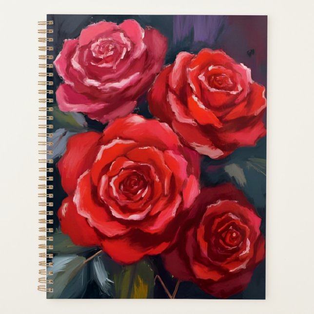 Agenda Rosas Rojas Flores Pintadas Acuarela (Anverso)