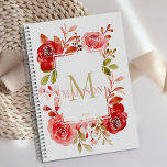 Agenda Rosas rojos de Rubor Planner de monograma botánico<br><div class="desc">Flores acuáticas botánicas,  rojas y de color azul decoran esta cubierta del planificador y se puede personalizar con tu nombre inicial. Ver nuestra línea completa de productos en nuestra tienda Zazzle.</div>
