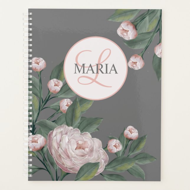 Agenda Rosas rosa pálido con fondo editable (Anverso)
