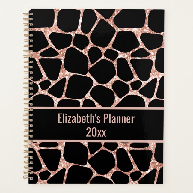 Agenda Rose Gold & Black Animal Print Personalized (Anverso)