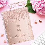 Agenda Rose gold glitter drips blush monogram name 2024<br><div class="desc">A faux rose gold metallic looking background with elegant faux rose gold glitter drips, paint drip look. Template for a year (upside down) Personalize and add a name. The name is written in dark rose gold with a large modern hand lettered style script. Perfect for school, work or organizing your...</div>