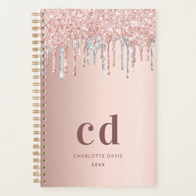 Agenda Rose gold glitter silver pink monogram 2023 (Anverso)