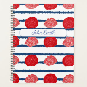 Agenda Roses rojos con franjas azules_ guión de patrón fl