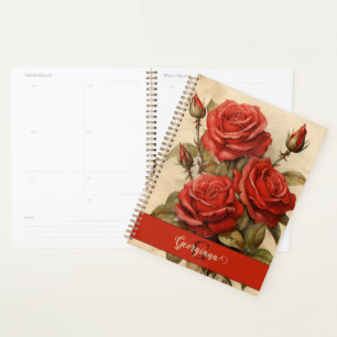 Agenda Roses rojos florales de color de agua vintage pers