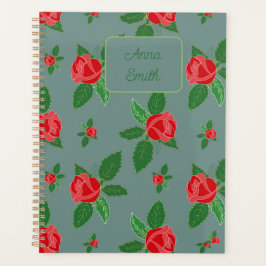 Agenda Roses rojos y hojas_ guión de patrón floral