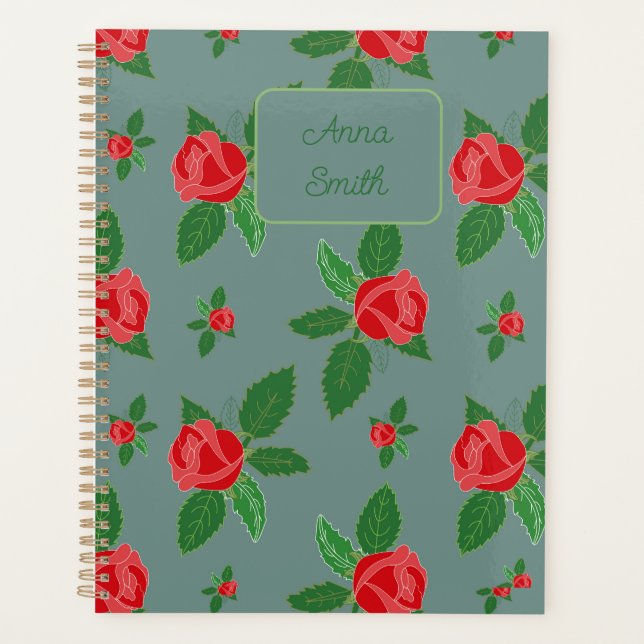 Agenda Roses rojos y hojas_ guión de patrón floral (Anverso)