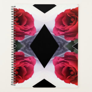 Agenda Roses rojos y patrón geométrico de diamantes negro