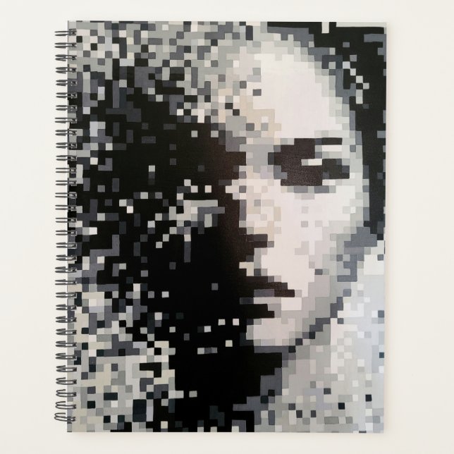 Agenda Rostro en pixel art en blanco y negro (Anverso)