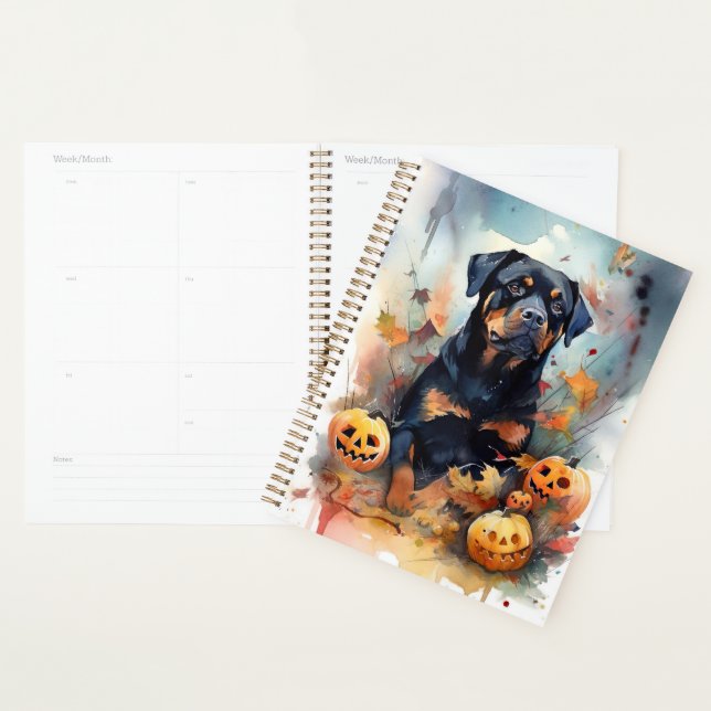 Agenda Rottweiler de Halloween con calabazas aterradoras (Demostración)