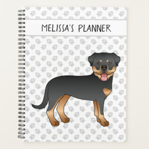 Agenda Rottweiler de pelaje negro y fuego, perro de dibuj