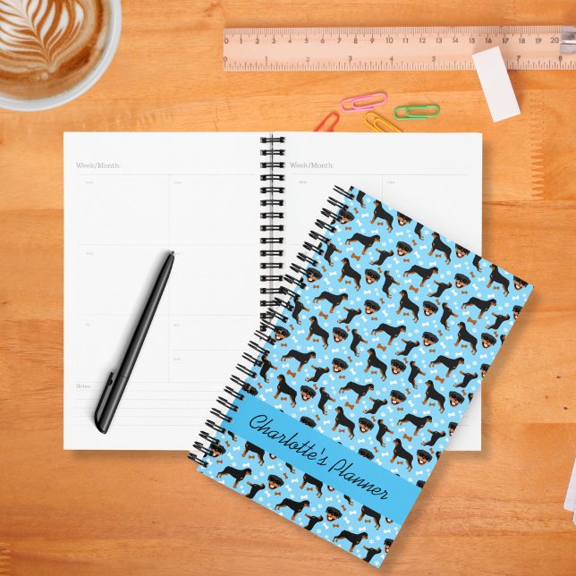 Agenda Rottweiler Dog Rotties Blue Calendar Planner (Rottweiler Dogs Pattern Planner in blue)