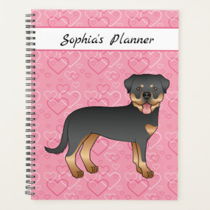 Agenda Rottweiler Negro y Canela sobre Corazones Rosas y 