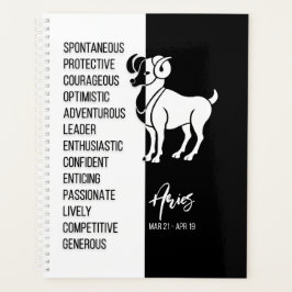 Agenda Rótulo Aries Zodiac, blanco y negro
