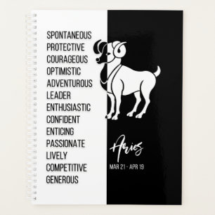 Agenda Rótulo Aries Zodiac, blanco y negro