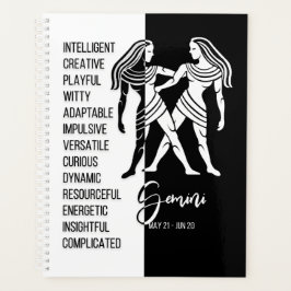 Agenda Rótulo Gemini Zodiac, blanco y negro