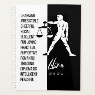 Agenda Rótulo Libra Zodiac, blanco y negro