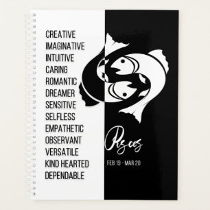 Agenda Rótulo Pisces Zodiac, blanco y negro