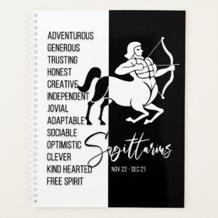 Agenda Rótulo Sagittarius Zodiac, blanco y negro