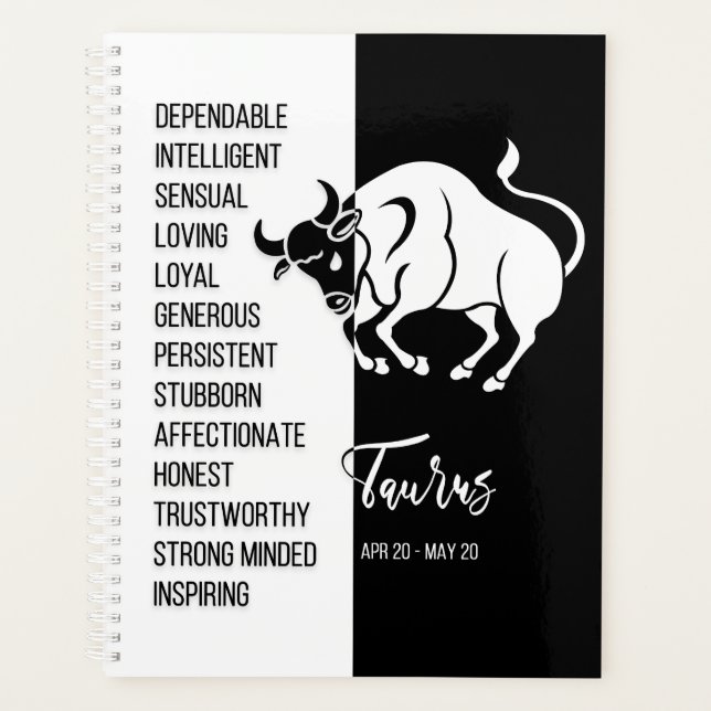 Agenda Rótulo Taurus Zodiac, blanco y negro (Anverso)
