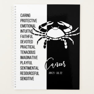Agenda Rótulo Zodiaco del Cáncer, Blanco y Negro