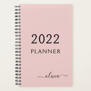 Agenda Rubor 2022 Pink Girly Script Monograma Nombre mode