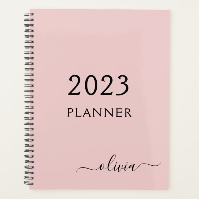 Agenda Rubor 2022 Pink Girly Script Monograma Nombre mode (Anverso)