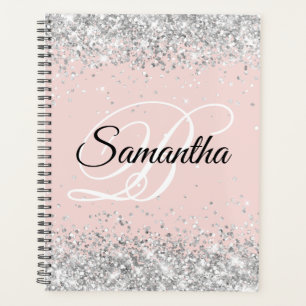 Agenda Rubor con Brillo Plateado Brillante Monograma Eleg