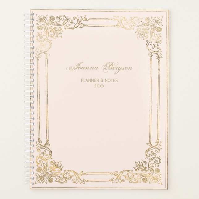 Agenda Rubor Ornate Gold Frame Script 2024 personalizado (Anverso)