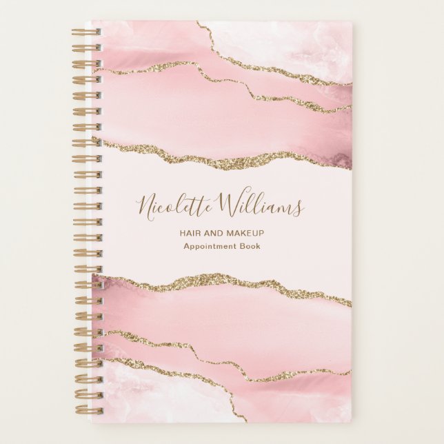 Agenda Rubor Pink Marble Agate Personalizado (Anverso)