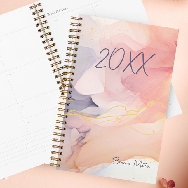 Agenda Rubor Pink Swirl | Nombre personalizado de la muje (Subido por el creador)