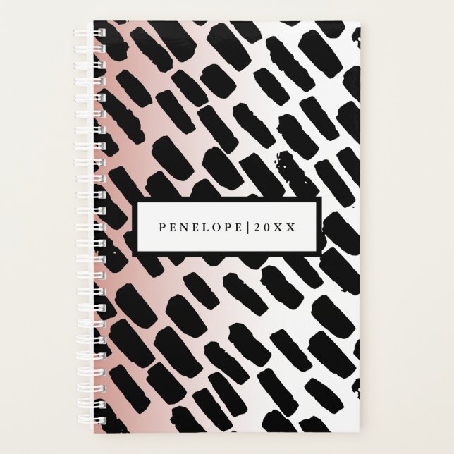 Agenda Rubor y blanco con trazos y nombre de pincel negro (Anverso)